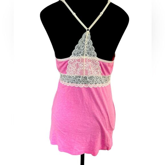 Y2K Pink Babydoll Top Size Small Lace Cotton Stretch Empire Waist Feminine - Picture 3 of 4